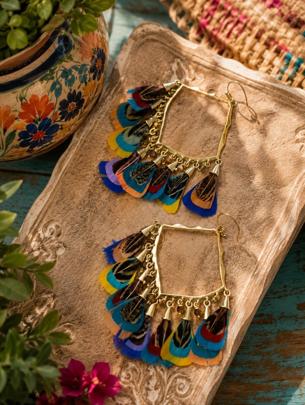 Kendra Scott Multicolor Feather Hoop Earrings with Gold-Tone Frame